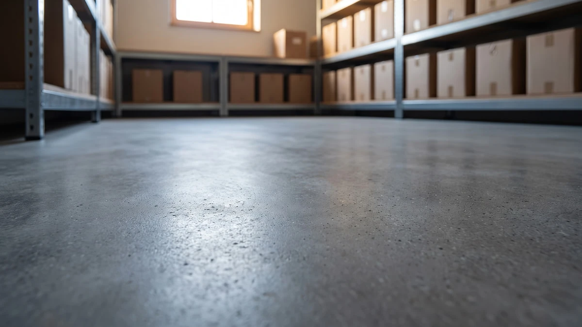 Staubbindend versiegelter Betonboden in einem Lagerraum